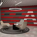 Modern Car Showroom With Glass Facade Bar Counter And Car