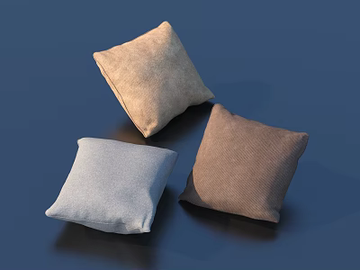 Set of Three Soft Fabric Pillows in Light Brown Light Blue and Dark Brown 3d model