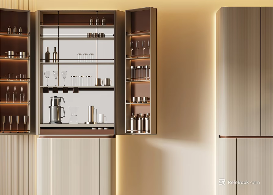 Modern Wine Cabinet With Glass Doors Storing Wine Glasses And Bottles Interior Design 3d model 