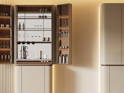 Modern Wine Cabinet With Glass Doors Storing Wine Glasses And Bottles Interior Design 3d model