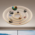 Decorative Multi Layered Ceiling Design with Colorful Hanging Planets and Circular Patterns 3d model