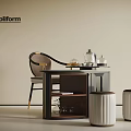 Poliform Modern Elegant Interior With Table Chair Tea Set And White Stools 3d model