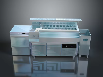 Stainless Steel Commercial Kitchen Equipment Workstation With Cabinets Drawers And Countertop 3d model