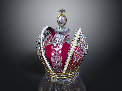 Luxury Jewelry Crown With Red Silver Decoration Cross Top And Intricate Gems Patterns 3d model