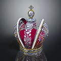 Luxury Jewelry Crown With Red Silver Decoration Cross Top And Intricate Gems Patterns