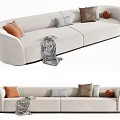 Modern Beige Two Seater Sofa With Decorative Pillows And Plaid Throw Blanket