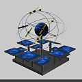 Interactive Blue Globe Satellite Model With Orbital Rings And Multiple Screens 3d model