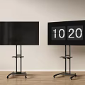 Two Black Large Screen TVs on Wheeled Stands Displaying 10 20 in Room