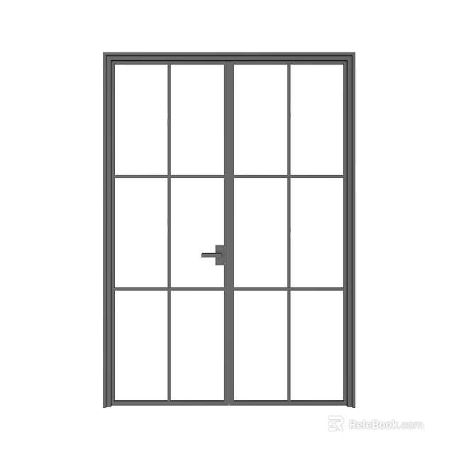 Sleek Double Doors Design With Multiple Glass Panes And Black Frame 3d model 