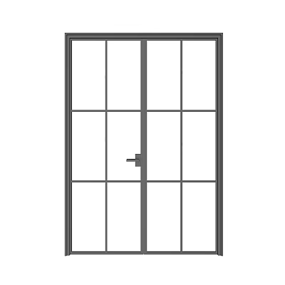 Sleek Double Doors Design With Multiple Glass Panes And Black Frame 3d model