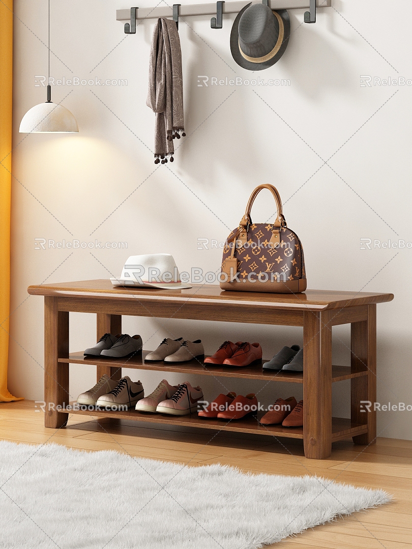 Nordic Walnut Shoe Cabinet 3d model