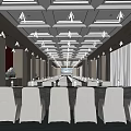 Spacious Modern Conference Room Interior With Long Table White Covered Chairs And Curtains