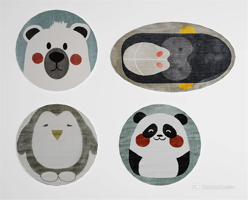 Round Rugs With Cute Animal Patterns Polar Bear Penguin Panda Cartoon Design For Children 3d model 