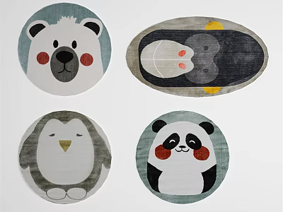 Round Rugs With Cute Animal Patterns Polar Bear Penguin Panda Cartoon Design For Children 3d model