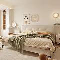 Modern White Minimalist Bedroom Interior Design With Large Bed Round Rug Bookshelf And Wall Lamp