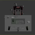 Home Office Computer Desk With Monitor Headphones Speakers Keyboard Mouse And Chair