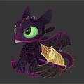 Cute Black Dragon Character With Green Eyes Red Flag And Wings