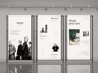 Three Exhibition Panels Featuring Titles People Portraits And Interior 3d model