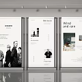 Three Exhibition Panels Featuring Titles People Portraits And Interior