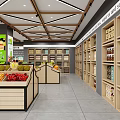 Fresh Fruit Store Interior With Well Arranged Shelves And Various Fruits