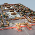 Traditional Ancient Architecture With Symmetrical Layout Yellow Roofs And Red Walls
