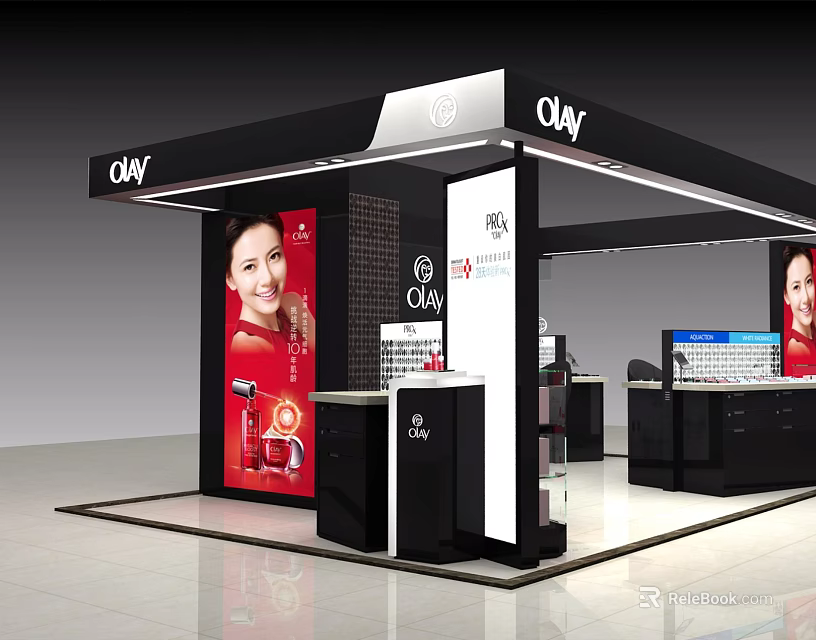 Olay Specialty Store With Modern Design Product Displays And Advertising Billboards 3d model 