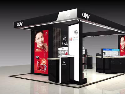 Olay Specialty Store With Modern Design Product Displays And Advertising Billboards 3d model