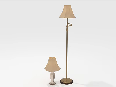 Stylish Floor And Table Lamp Combination With Beige Lampshades For Home Decor 3d model