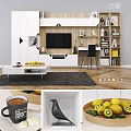 Modern Living Room TV Wall Design With White Cabinets Wooden Shelves And Decorative Accents