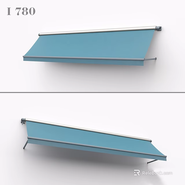Blue Retractable Awning Component With Metal Frame And Wall Mount Structure 3d model