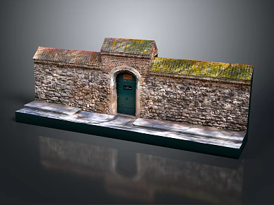Traditional Architectural Model With Stone Walls Green Door And Mossy Roof 3d model