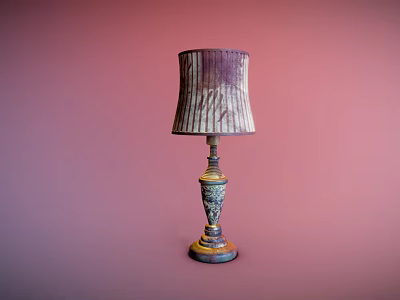 Vintage Style Table Lamp With Striped Fabric Shade And Decorative Base 3d model