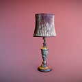 Vintage Style Table Lamp With Striped Fabric Shade And Decorative Base