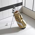 Golf Sports Equipment With Standing Bag Clubs And White Balls Indoor