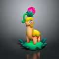 3D Floral Creature Character With Pink Flower Green Stem And Yellow Pink Body On Green Base
