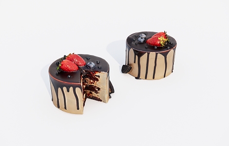 Food Pastry Strawberry Chocolate Cake 3d model