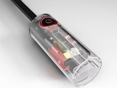 Electric Household Tool With Transparent Casing Visible Internal Components And Red Button 3d model