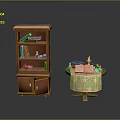 Brown Wooden Bookshelf With Multiple Shelves And Small Round Table With Tablecloth Books And Candle