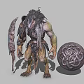 Mythical Game Movie Monster Character With Spiked Armor Scythe And Celtic Knot Shield 3d model