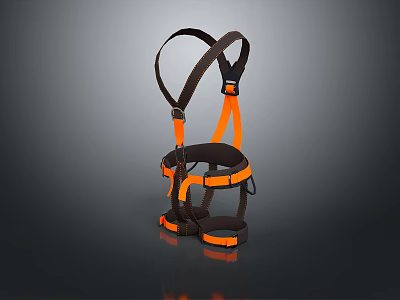 Black And Orange Adjustable Safety Harness With Shoulder Straps And Waist Belt 3d model