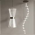 Modern Minimalist Transparent Grid Chandeliers With Metallic Band And Spiral Small Pendants