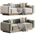 Modern Two Seater Sofa With Decorative Pillows Cozy Blankets And Wooden Base