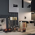 Modern Decorative Ornaments Set with Black Table Lamp Photo Frames Candles and Wall Art