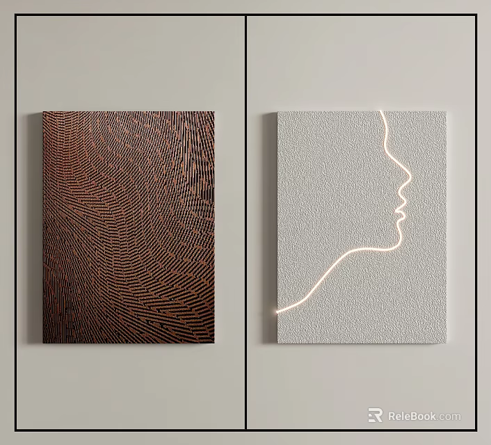 Two Abstract Paintings With Textured Patterns And Line Art 3d model