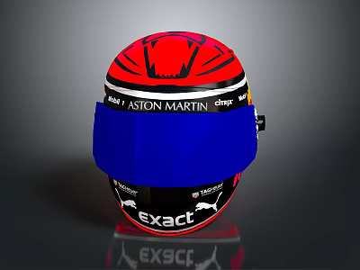Aston Martin Racing Helmet With Red Design Blue Visor And Puma Exact Logos 3d model