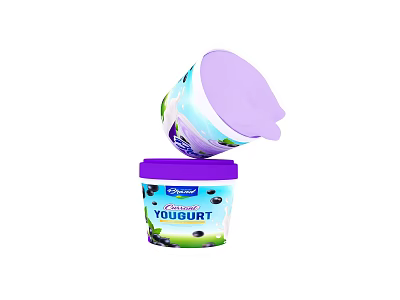 Almarai Blueberry Yogurt Cups With Purple Lids And Fresh Fruit Design 3d model
