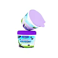 Almarai Blueberry Yogurt Cups With Purple Lids And Fresh Fruit Design