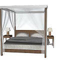 Elegant Four Poster Double Bed With White Canopy Curtains Wooden Nightstands And Table Lamps