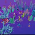Vibrant Colorful Crystal Art Installation With Purple Blue Green Pink Structures And Illuminated Design