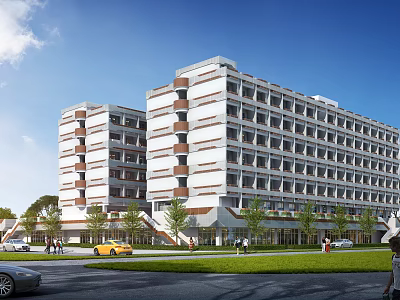 Aerial Planning Of Large Multistorey Building Complex With Green Space Trees Road Pedestrians And Vehicles 3d model